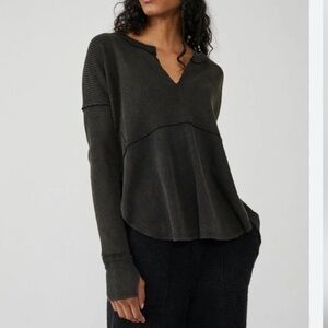 Free People Black Monterey Thermal Top